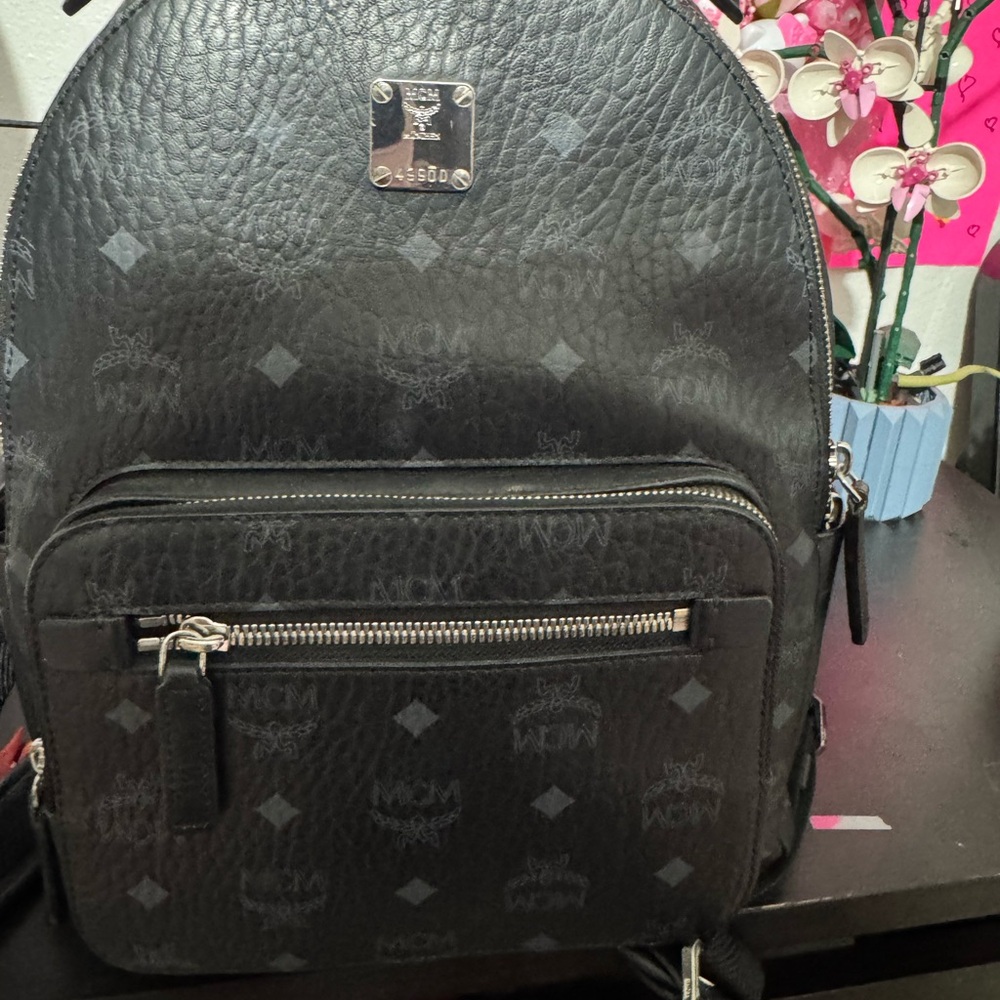 MCM Black Monogram Backpack